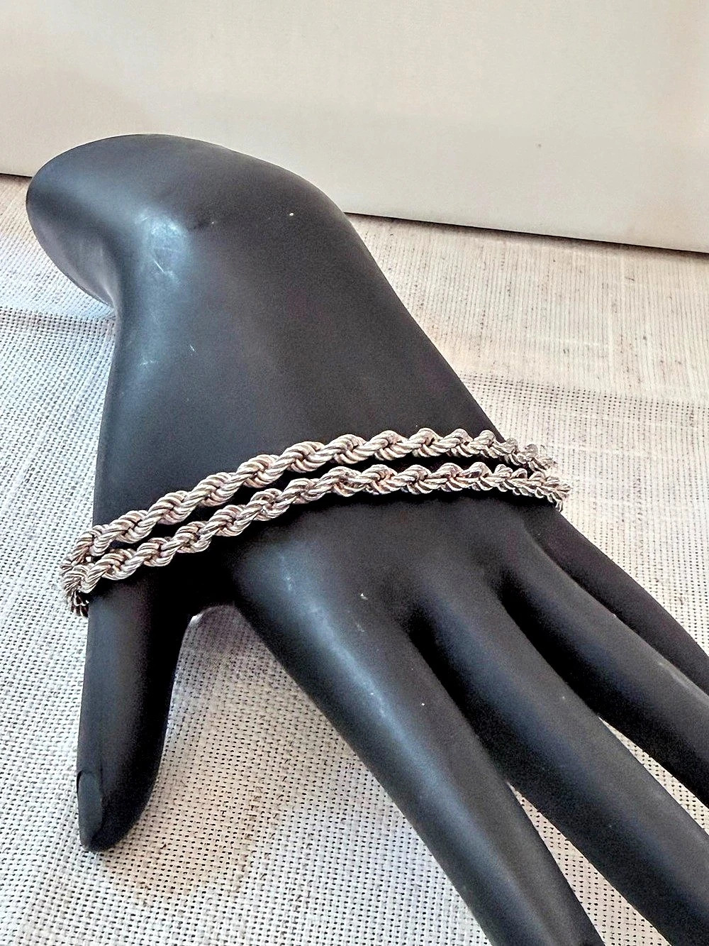 Vintage Italian Sterling Silver Double Strand Rope Chain Bracelet 925 Italy 14g - Picture 4 of 9